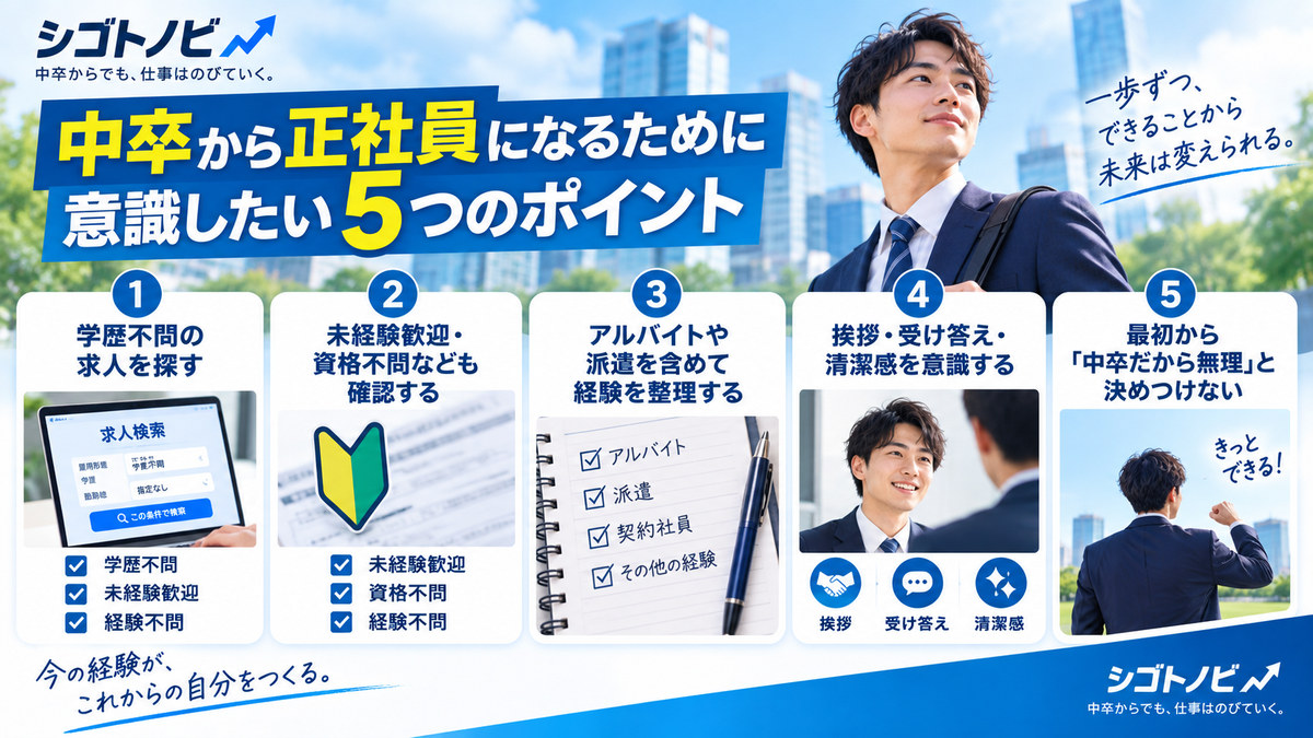 中卒から正社員になるために意識したい5つのポイント