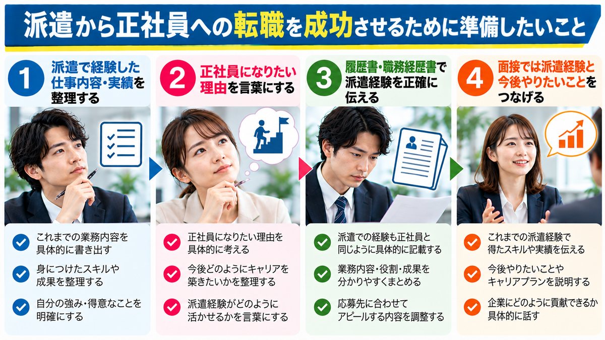 派遣から正社員への転職を成功させるために準備したい4つのこと